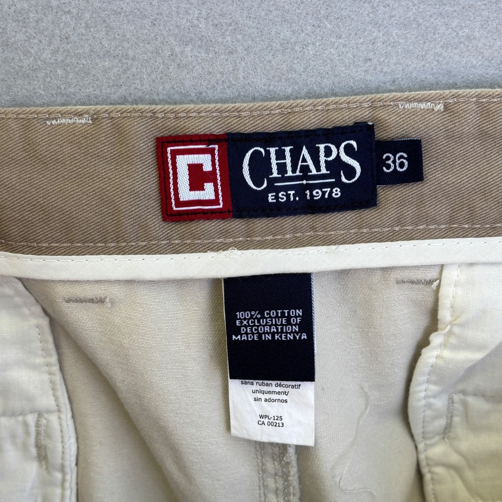 Chaps Mens Flat Front Chino Shorts Beige Khaki Cotton Twill Size 36 NWT 21200RH - Picture 5 of 5